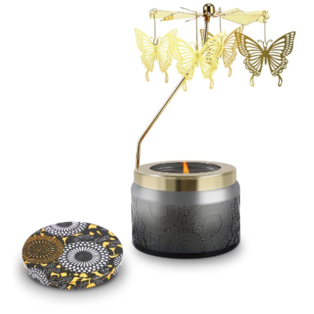 Rotary Butterfly Carousel Candle Holder w/ Vanilla Cream Scented Candle